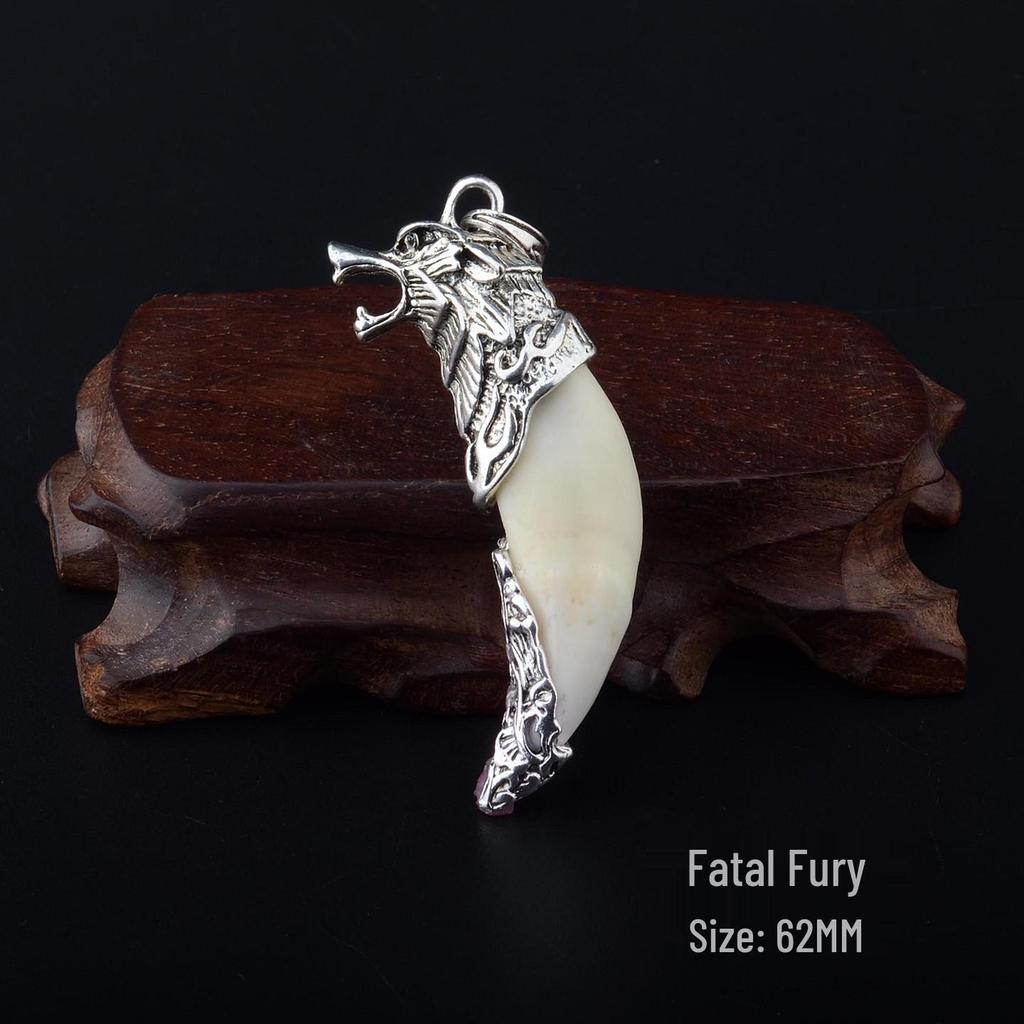 Sterling Silver Wolf Tooth Pendant Necklace: Real Wolf Dog Tooth Tip, Men's & Women's Retro Tibetan Silver Long Necklace.