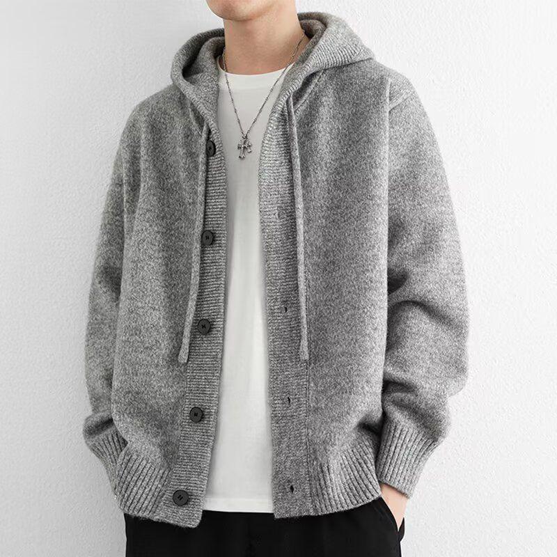Herren Herbst/Winter Mützen, Lässige Pullover, Jugendliche einfarbige Strick-Cardigans mit Kapuze