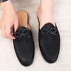Fashion New Men's Black Bow Tie Half Slippers Shoes Male Casual Pu Leather Mules Moccasins Breathable Loafers Zapatos Hombre