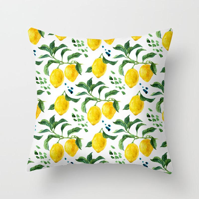 Lemon Pattern Cushion Cover Yellow Fruit Leaf Plant Sofa Pillowcase Polyester  Pillow Decoration