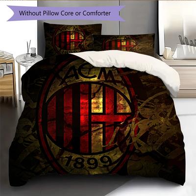 AC Milan Klub Piłkarski Wzór Pościel Kołdra Zestaw Dekoracja Domu Prezent (1 * poszwa na kołdrę + 2 * poszewki na poduszki bez rdzenia)