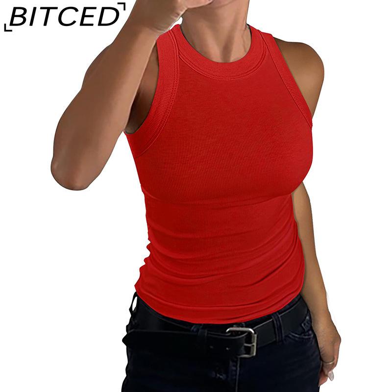 BITCED Summer Women's Ribbed O-1Neck Fitted Tank Top