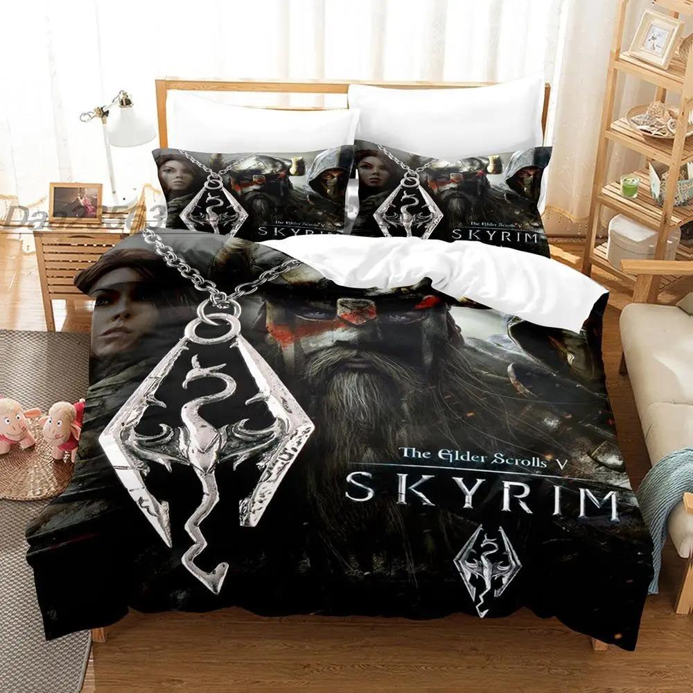 

Комплект постельного белья Skyrim Односпальный Twin Full Queen King Размерный Комплект для кровати Подростковая Мальчишеская Спальня Комплекты с пододеяльником 3D Печать Аниме Комплект постельного белья EU Single(135*200cm)3pcs
