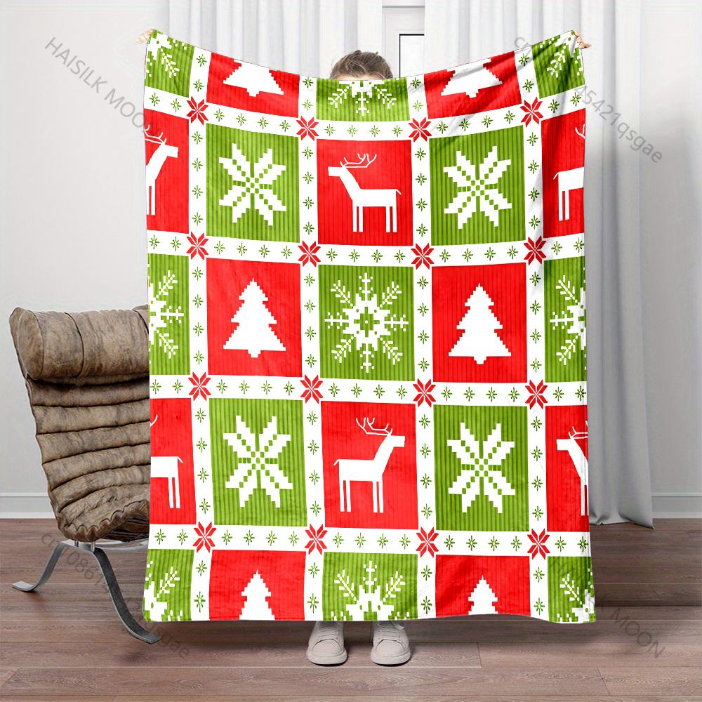 Christmas-themed Background Elements Pattern Blanket Flannel Material Soft Warm for All Seasons, Home Outdoor Camping Picnics RV
