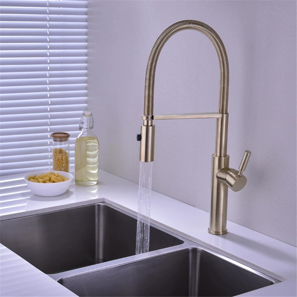 Tuqiu Pull out Kitchen faucet Brushed Gold kitchen sink Mixer tap Total Brass kitchen faucet vanity water tap faucet sink faucet