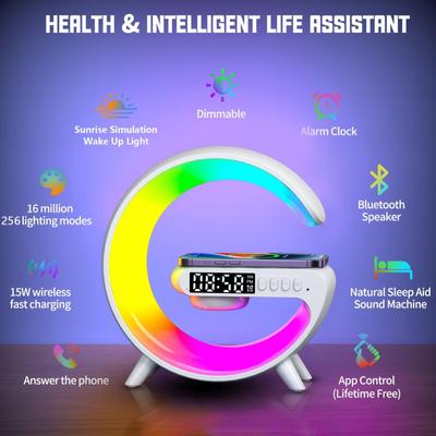 15w Wireless Charger Stand Rgb Night Light Atmosphere Lamp Bluetooth Speaker Alarm Tf Fast Charging Station For Iphone Samsung