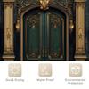 1 Elegant Green And Gold Door Print Shower Curtain - Polyester, 2D Graphic Design With Intricate Decorative Pattern
