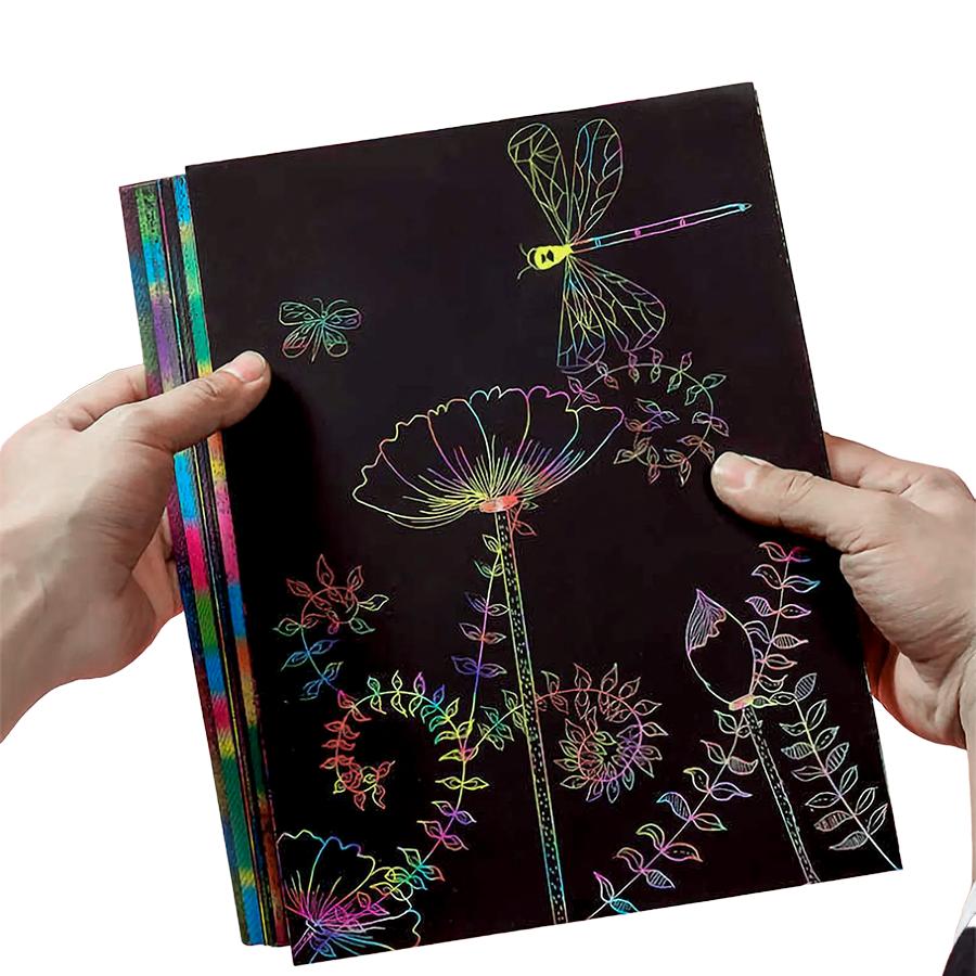 30/50pcs Black Scratch Paper Colorful Visual Effect Scraping Wax Paper DIY Painting Art Creative Drawing Supplies XJM