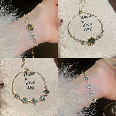 Light Luxury Real Gold Electroplated Zir*****val Diamond Adjustable Bracelet Fashionable High-end Bracelet Commuting Versatile Jewelry