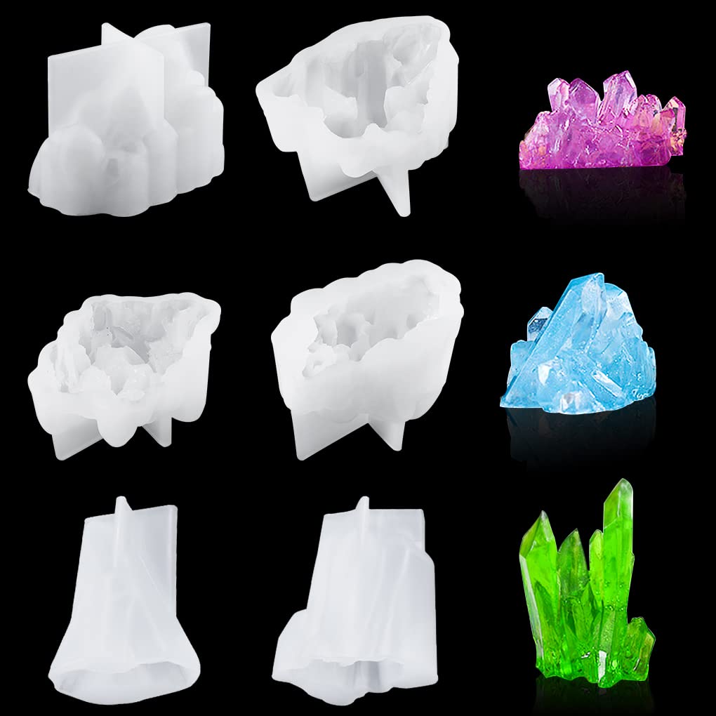 FineInno Crystal Mineral Silicone 6 Natural Quartz Soft Crystal Good Luck Hexagonal Pendulum Epoxy UV Resin DIY Mold of 6 Molds, Types, Gemstone,