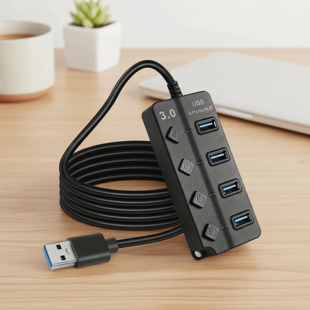 4 Port USB 3.0 Hub With Switch USB Docking Stations Multiple Expander Hub  Computer Accessories