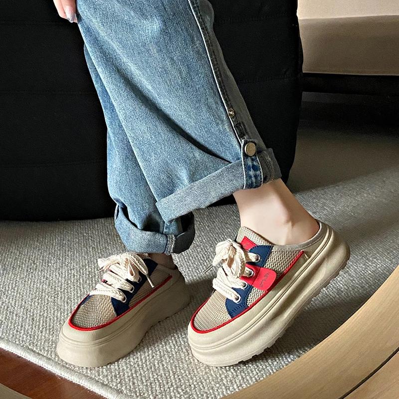 

Fashion Ladies Shoes 2025 New Closed Toe Women s Slippers Fashion Lace-up Hot Sale Mesh Outdoor Best Seller Comfortable Casual Shoes 35 красный