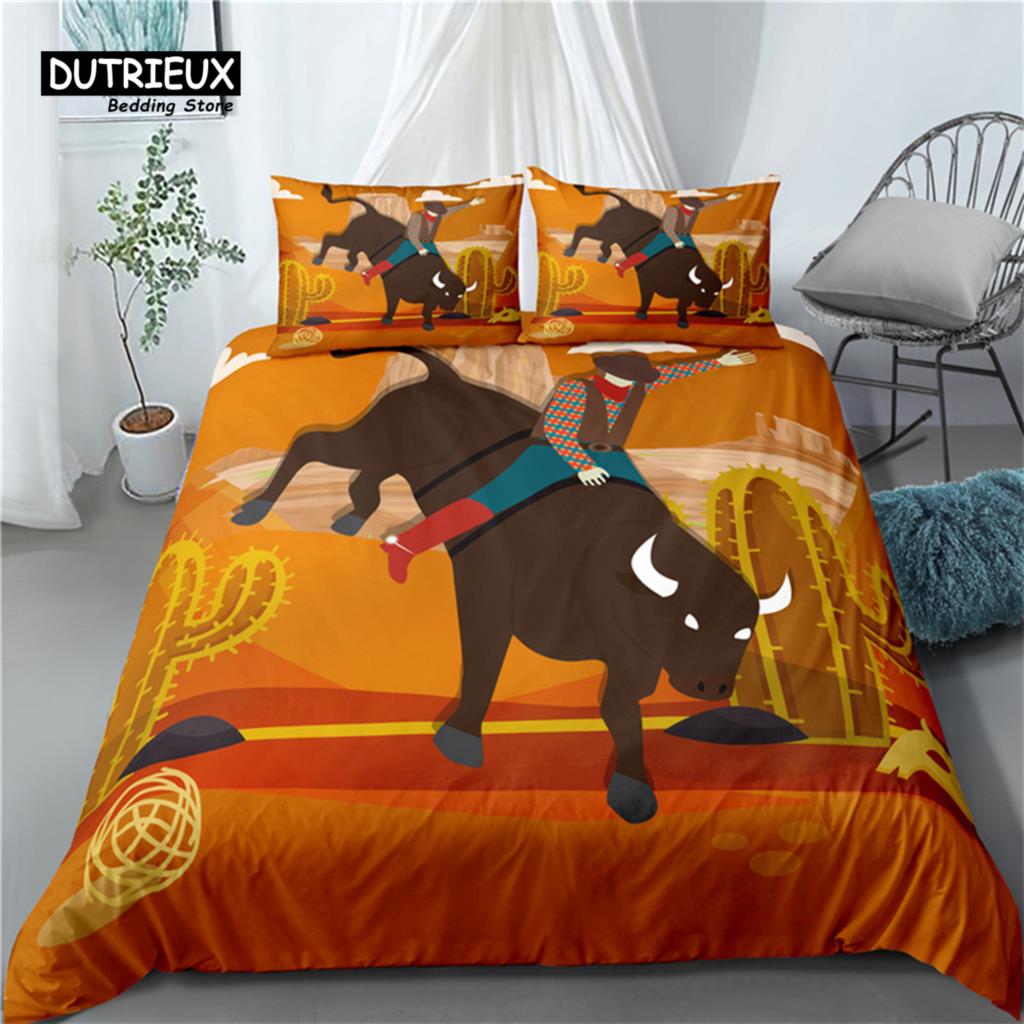 Cowboy Bedding Set Wild West Cowboys Western Style And Horses Themed Duvet Cover Microfiber Quilt Cover For Kids Boys Teen Decor