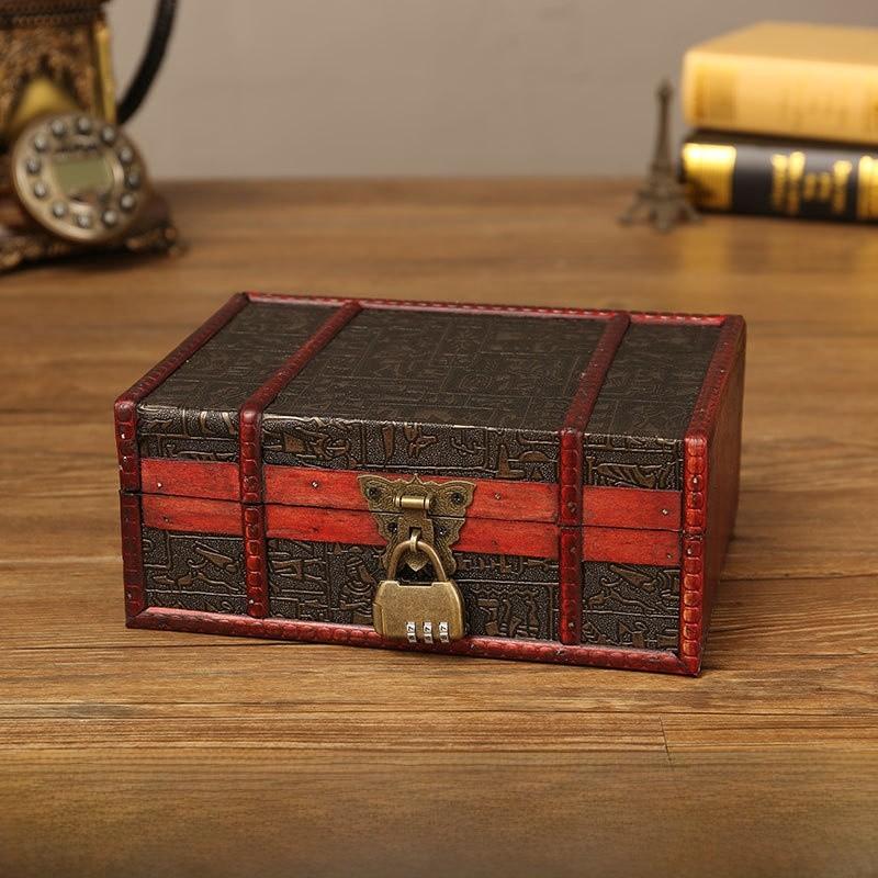 Wooden Storage Antique Box With Lock For Jewelry Cosmetics Decorations Home