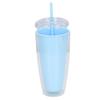 Tumbler with Lid Straw 750ml Double Wall Tumbler Large Capacity Water Bottle Wide Opening Shatterproof Light Blue