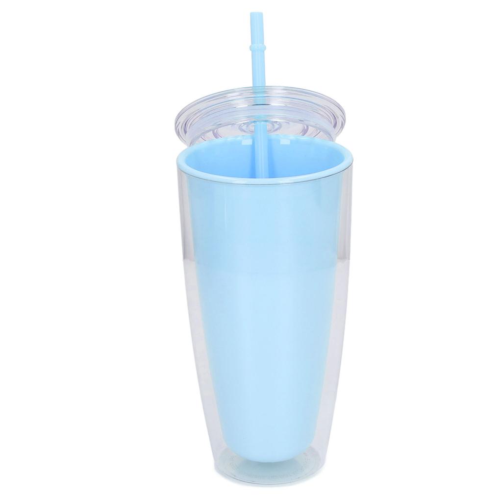 Tumbler with Lid Straw 750ml Double Wall Tumbler Large Capacity Water Bottle Wide Opening Shatterproof Light Blue