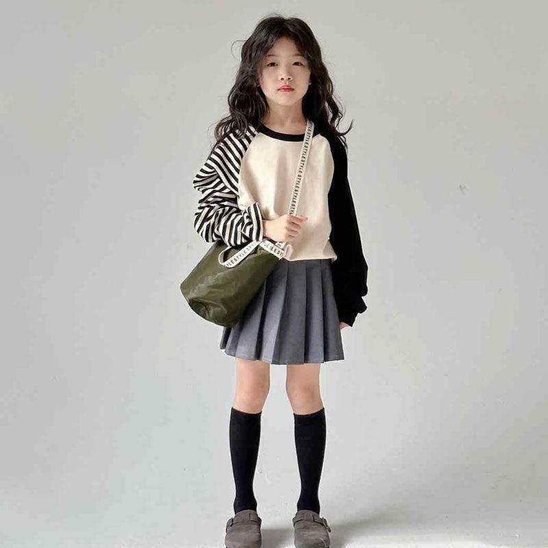 2025 Girls  Autumn Korean-Style Striped Sweatshirt & Skirt Set 160 cm