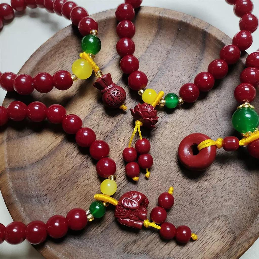 Cinnabar Purple National Style Lotus & Elephant Hand String Bracelet Set