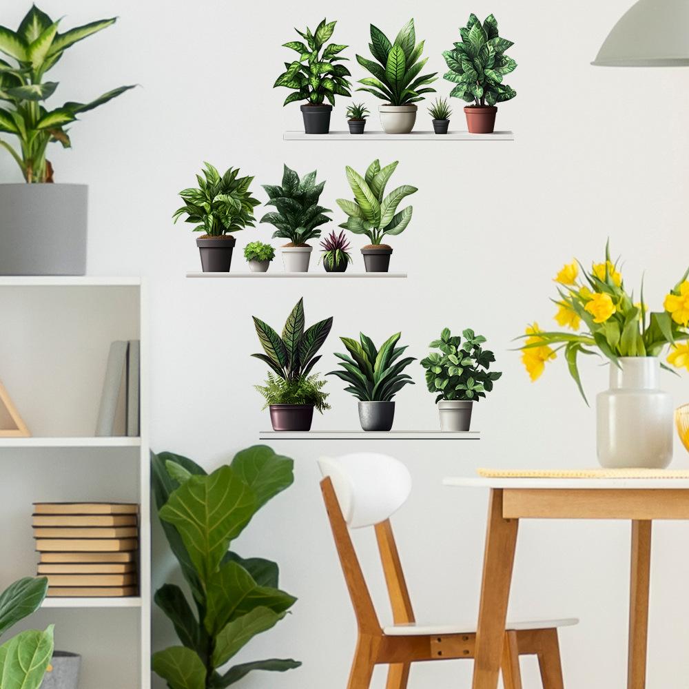 Painted Green Plant Potted Plants Bedroom Living Room Home Wall Background Beautification Decorative Wall Stickers