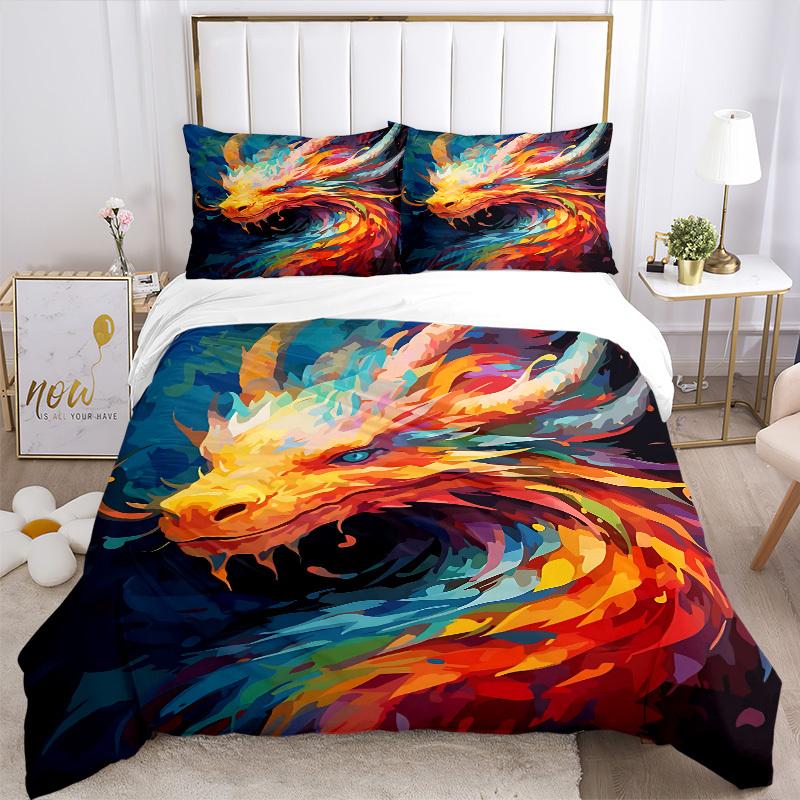 3pcs bedding set Dragon Artwork Includes 1 Comforter + 2 Pillowcases, Without Pillow Inserts, Soft Comfortable, Lightweight Breathable, Prin