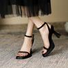 Satin High-heeled Sandals  Summer New Square-toed Thick-heeled High-heeled Shoes Buckle Strap Sandals for Women