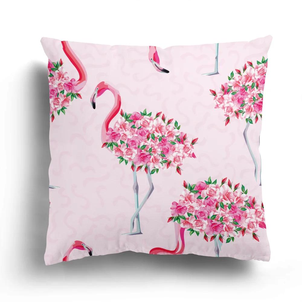 Tropical Plant Flamingo Print Pattern Cushion Cover for Home Living Room Sofa Decoration Waist  Pillowcase