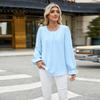 Fall Winter Solid Color Crew Neck Loose Long Sleeve Chiffon Top Base Shirt for Leisure Europe US Leisure Women