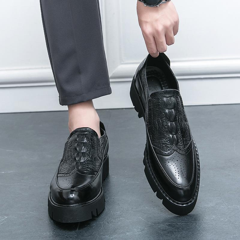 Large Size Spring and Autumn New Leather Shoes Fashionable Men's Low-top Platform Leather Shoes Trendy Foot Cover Business Dress Shoes