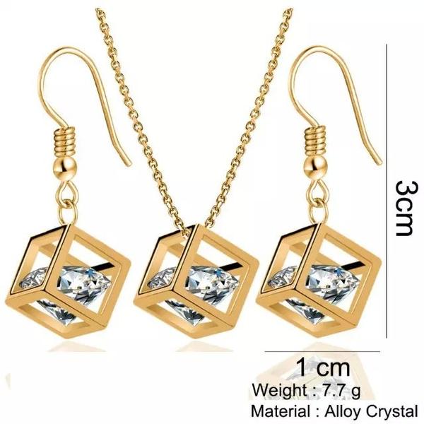 Jewelry Set Trendy Geometry Square Dangle Earrings Necklace Set Unique Design Style Wedding Jewelry KTJ
