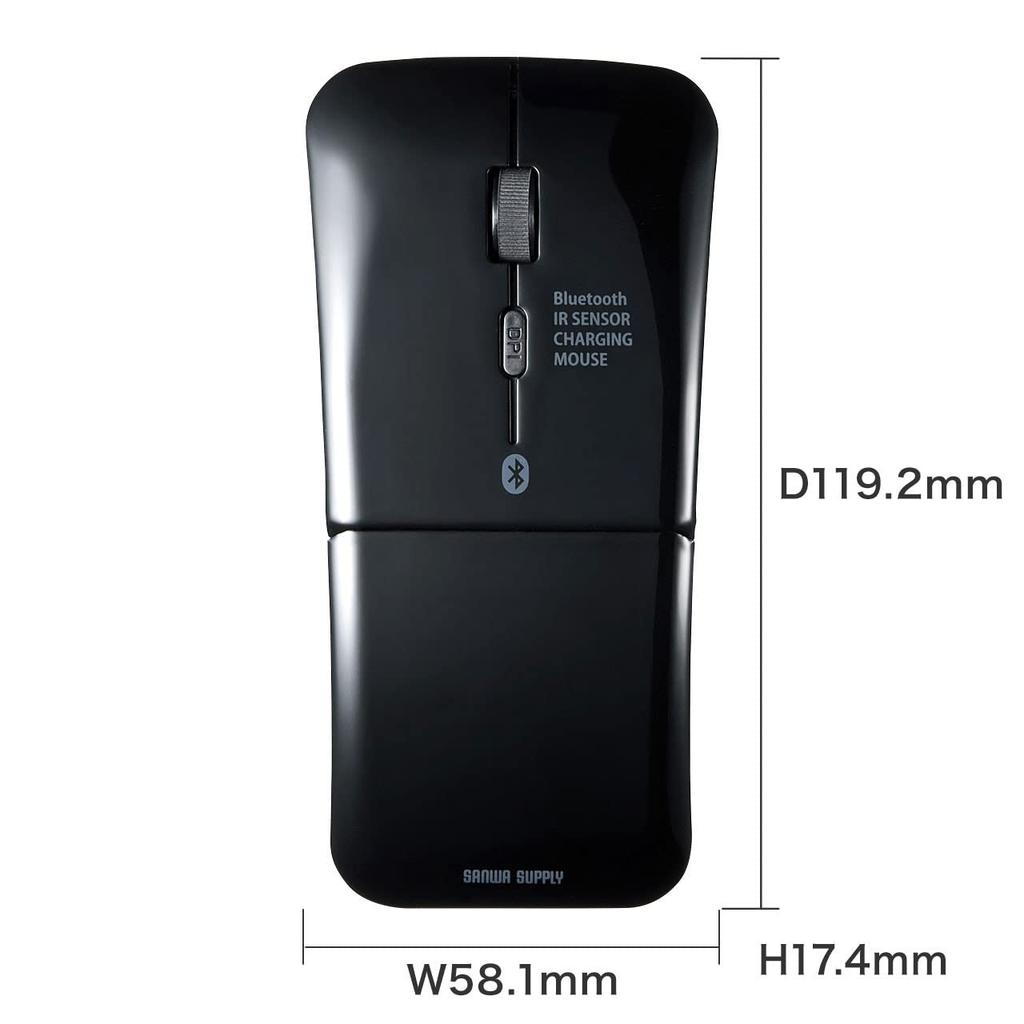 Sanwa Supply Bluetooth IR LED Ideal for Mobile Use 5.0 Mouse, Slim, Quiet, Rechargeable, Sensor, Black, MA-BTIR116BKN,