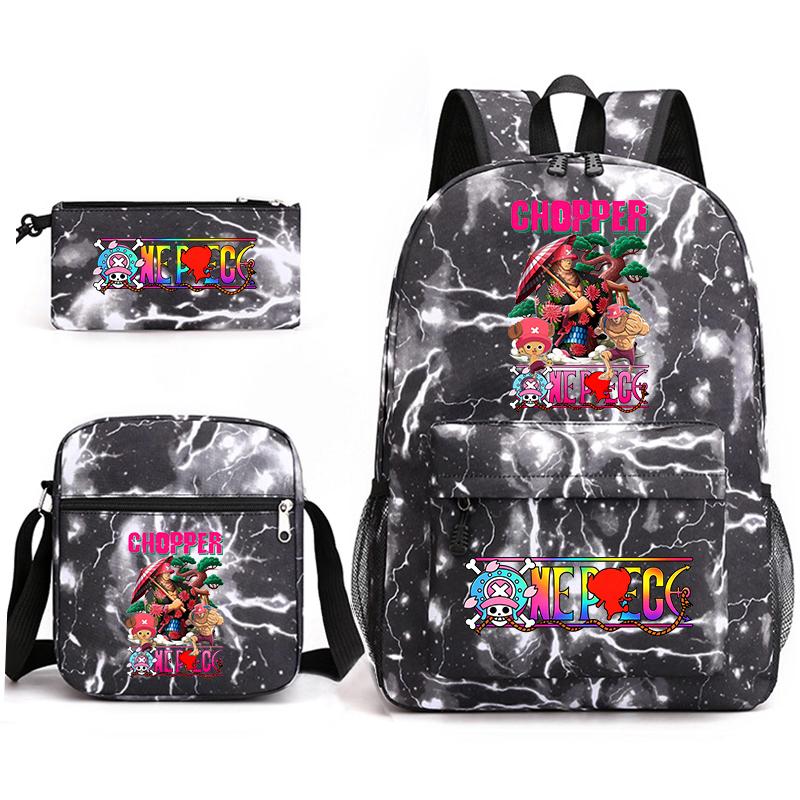 One Piece Tony Chopper School Bag Set Kids Backpack Shoulder Bag Pen Case Anime Print Casual Daypack for Children
