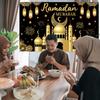 Ramadan Mubarak Backdrop Decoration Eid Background Banner, Kareem Decorative Wall Ramazan Poster, Muslim Black Gold Fabric Sign