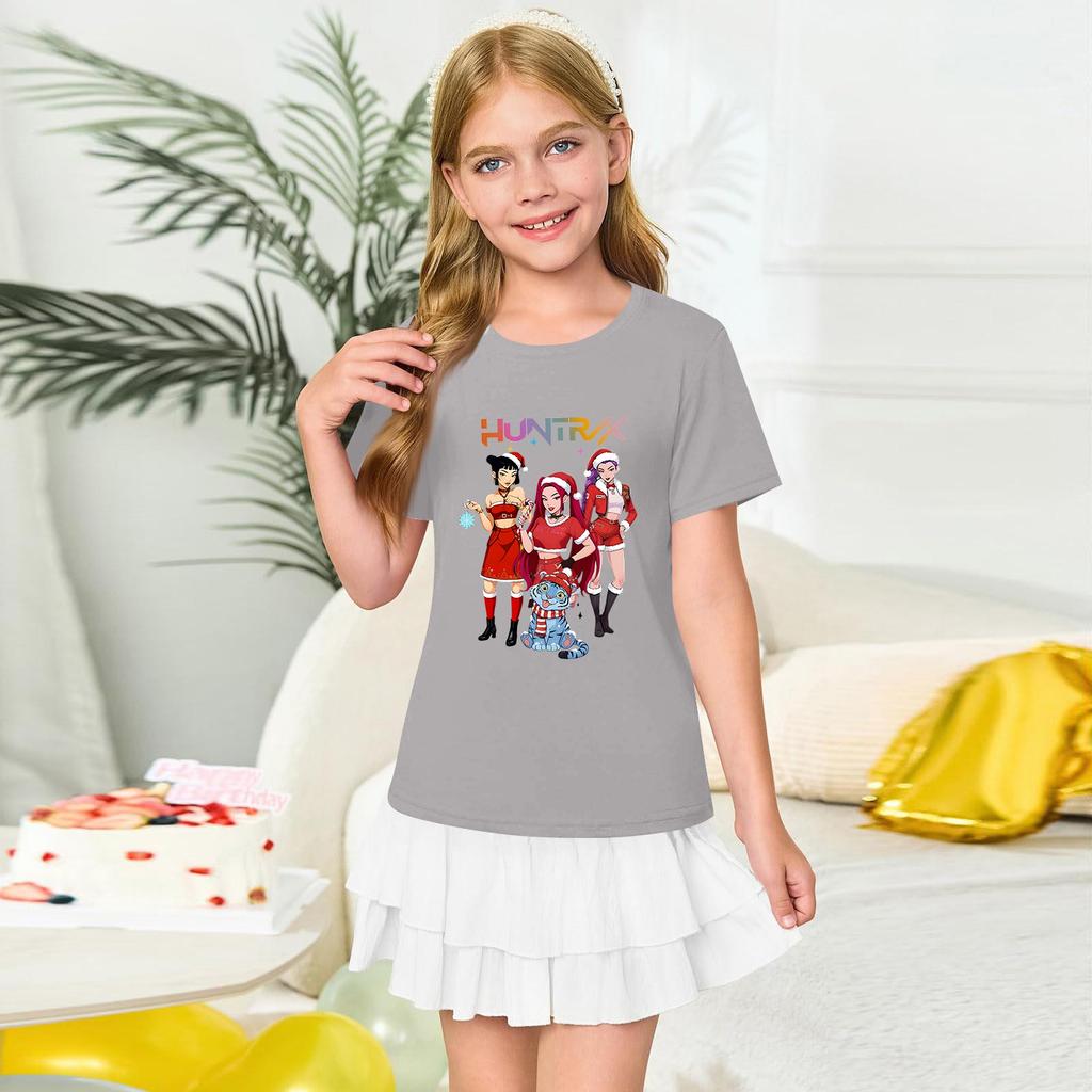 Girls' Round Neck Short Sleeves Christmas Witch  Group Print Casual Short Sleeves