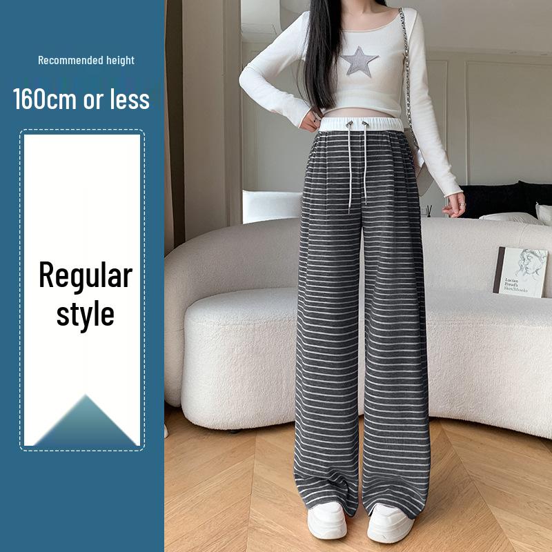 2024 Autumn Stripe Wide-Leg Maternity Pants - Loose, Floor-Length, Casual Fit
