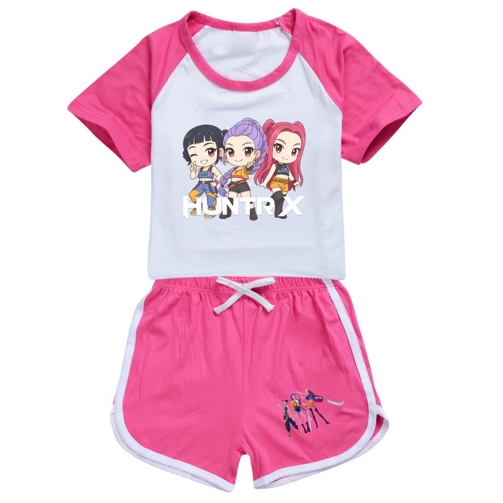 5015 Kids Girls POP Rumi Zoey Mira Print T-shirt Shorts Sport Tracksuit Clothes Set