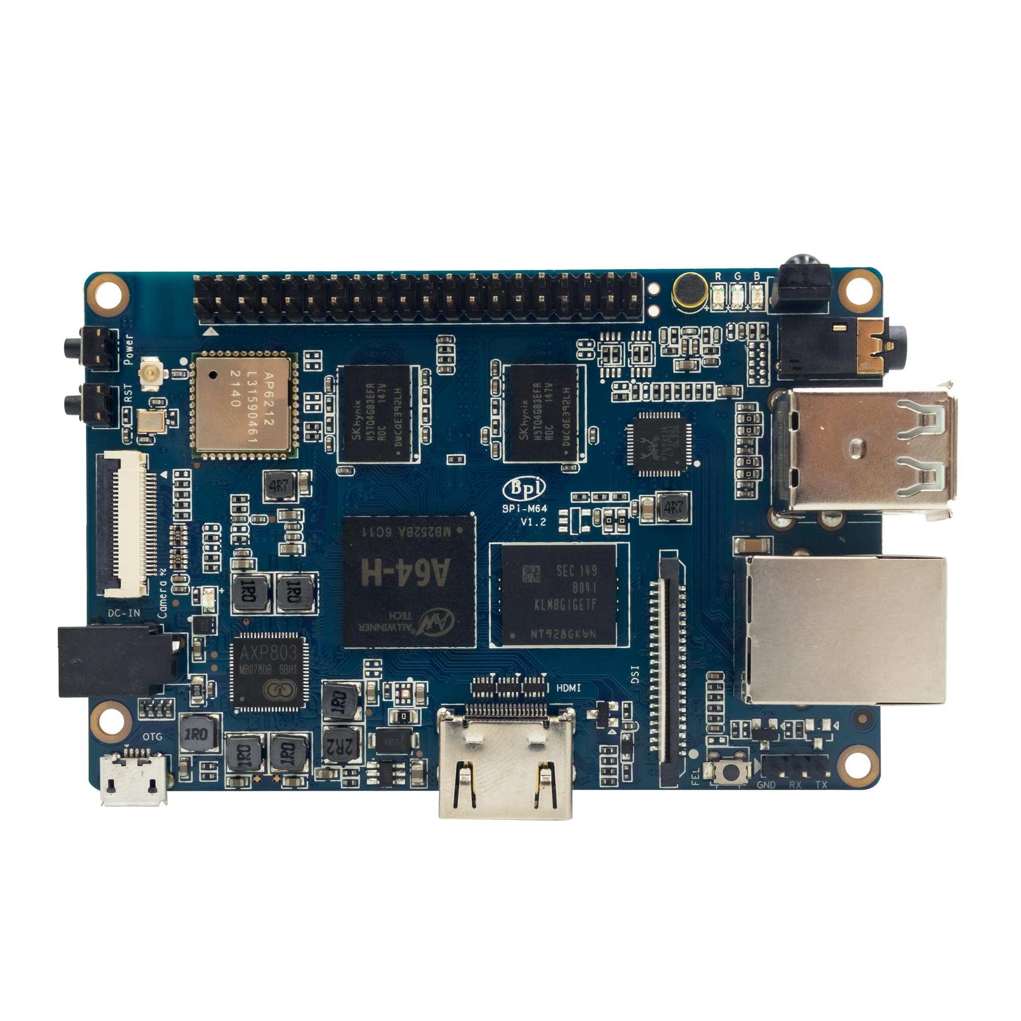 

Banana Pi BPI-M64 Allwinner A64 64-розрядний чотириядерний процесор Cortex A53 2 ГБ DDR3 8G eMMC з WiFi BT4.0 Запуск Android 8 Linux Ubuntu Raspbian Only Board