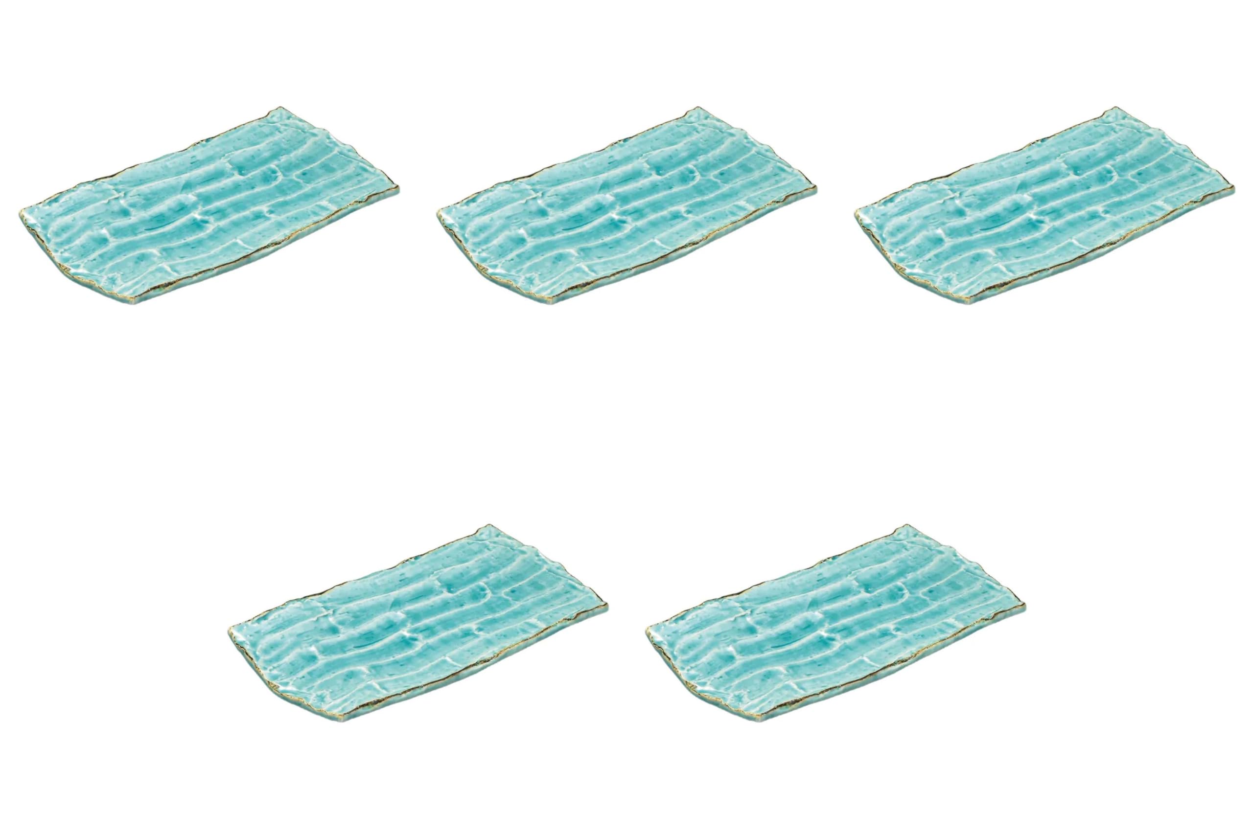 

Set of 5 Large Rectangular Plates with Rusty Rim and Marine Blue Carved Design x x Extra Large Rectangular Plates by Setomonohonpo [37 19.5 2.5 cm]