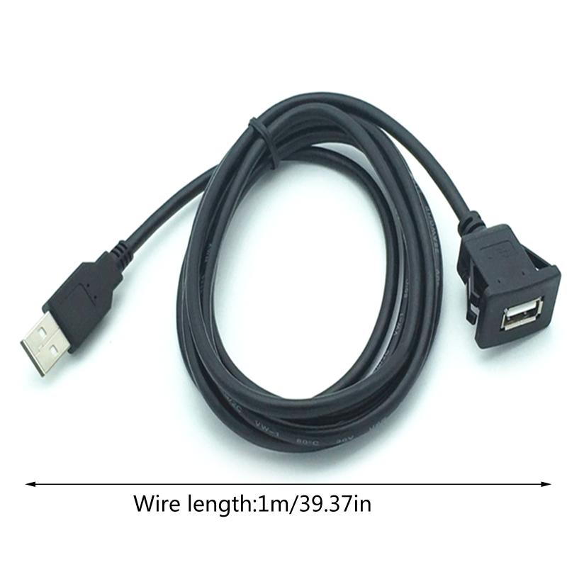 1m USB 2.0 A Male to Female Car Flush Mount Extension Cable Car Van Dashboard Flush Mount Dual USB Socket Car Accessories