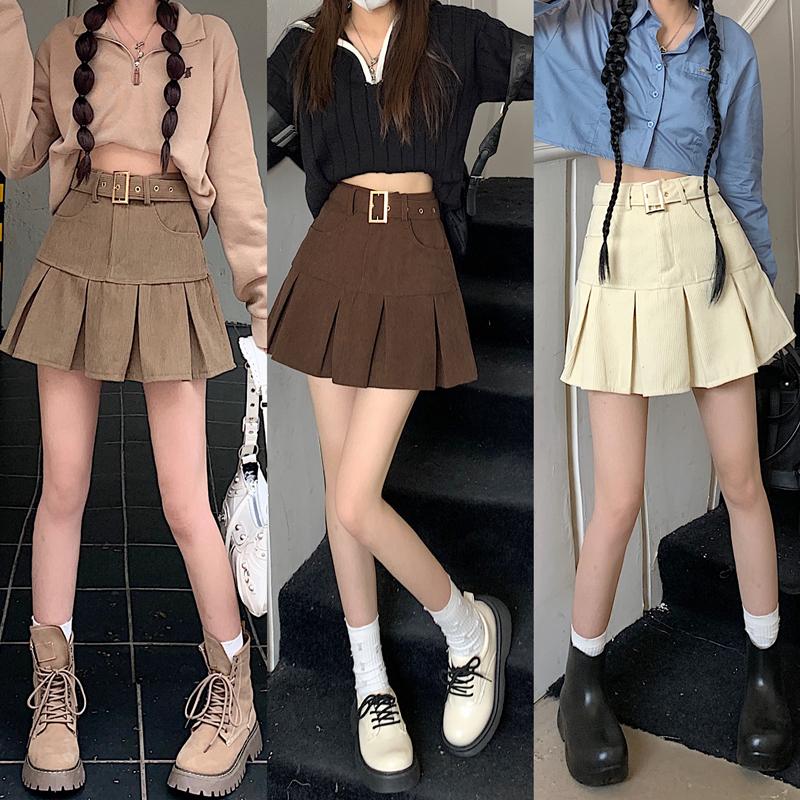 Mesduri Damen Cord-Minirock - A-Linie, Hohe Taille & Vintage-Knöpfe