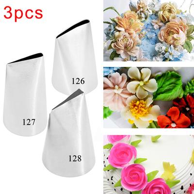 3pcs Kitchen Acessories Pastry Nozzles Rose Icing Piping Tips #126#127#128 Stainless Steel Nozzles Sets Cake Decorating Tools