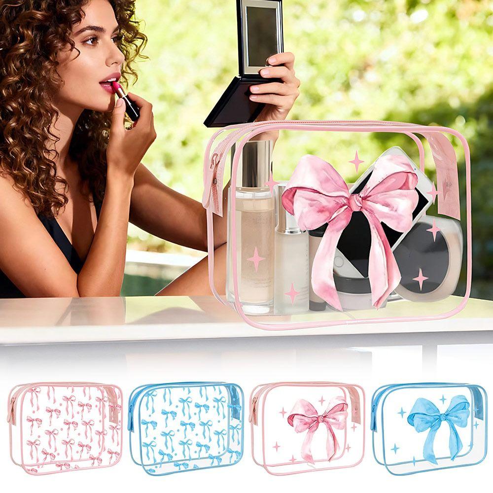 Lightweight Transparent Toiletry Bag Bow Cosmetics Bag Cute PVC Makeup Bag Travel
