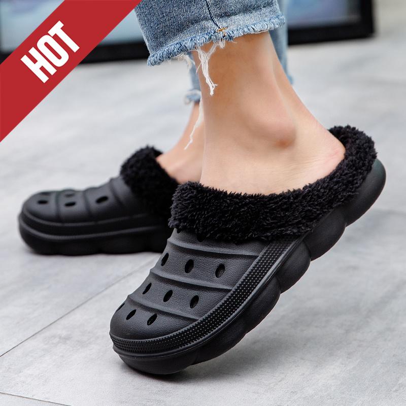 Mens Winter Slippers Plush Waterproof Indoor House Shoes Big Size Warm Fur Home Bedroom Slippers Slip On Concise Garden Shoes