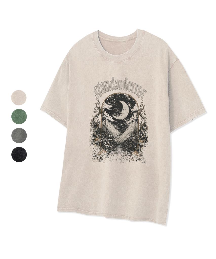 STANDARDERROR 87-Stan340 Vintage Mountain Moon Pigment Short Sleeve T-Shirt (4 Colors)