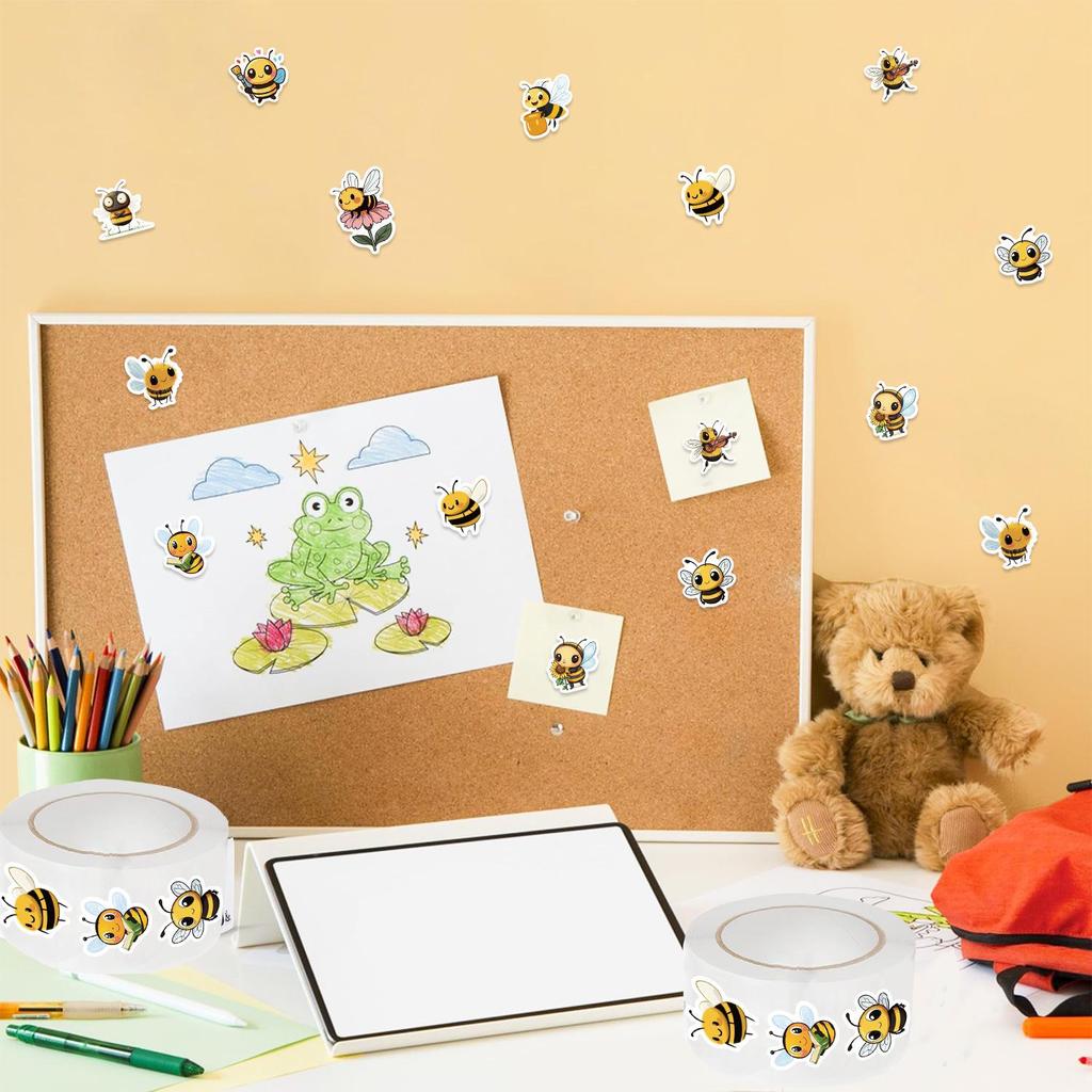 Autocollants Mignons Abeille Dessin Animé Auto-adhésifs: Rouleau de 500 pour Récompenses Étudiantes & Décoration de Journal