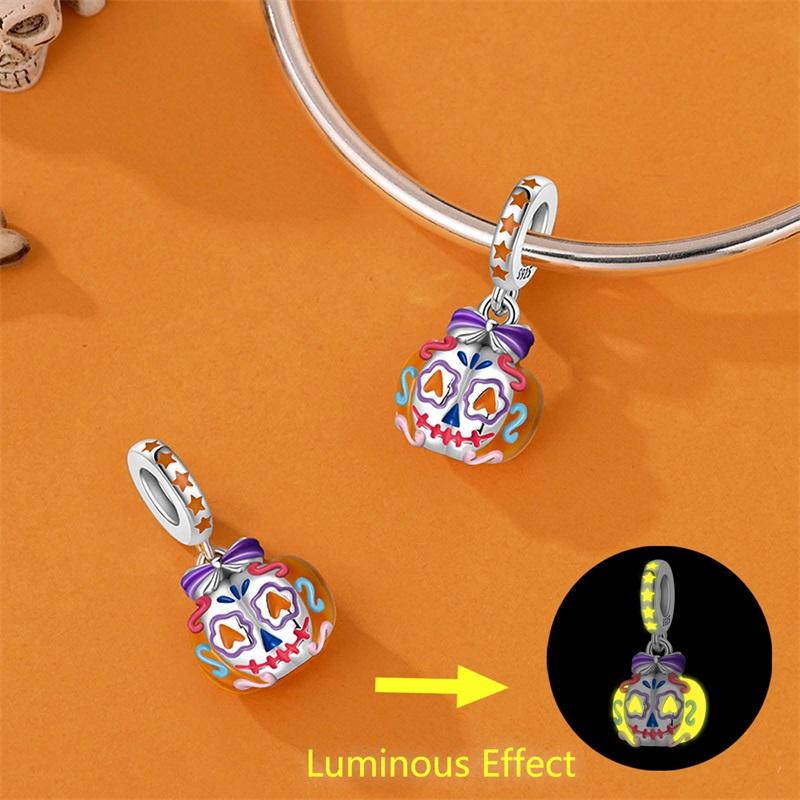 Copper Halloween Luminous Charms Bat Beads Pendant Jewellery Fit Original Bracelet Necklace For Women Diy Gift