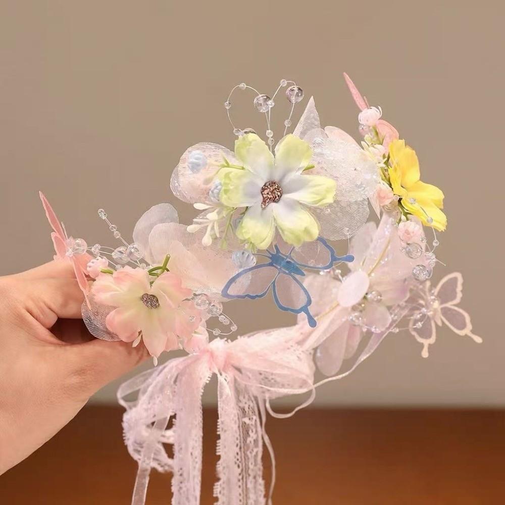 Lace Bow Flower Butterfly Headband Rhinestone Decor Lolita Headband Elegant Pearl Headband Kids