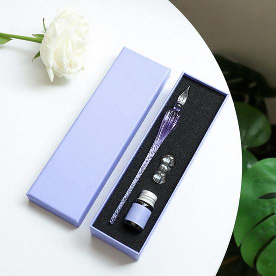 Glass Dip Pen Set with Ink & Pen Rest Handmade Calligraphy