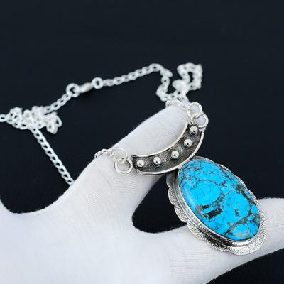 Tibetan Turquoise Necklace, Tibetan Turquoise Gemstone, 925 Sterling Silver Necklace, Natural Tibetan Turquoise Jewelry For Women, For Gifts