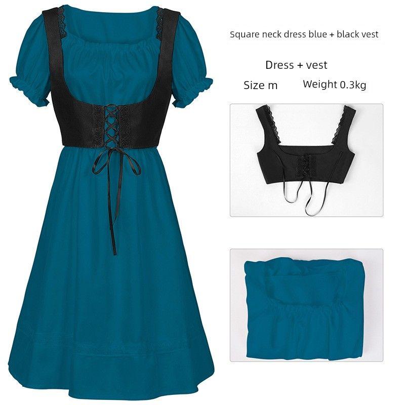 Foreign Trade Hot-Selling European and American Plus-Size Steampunk Gothic Victorian Era Ruffled Sleeveless Dress for Women