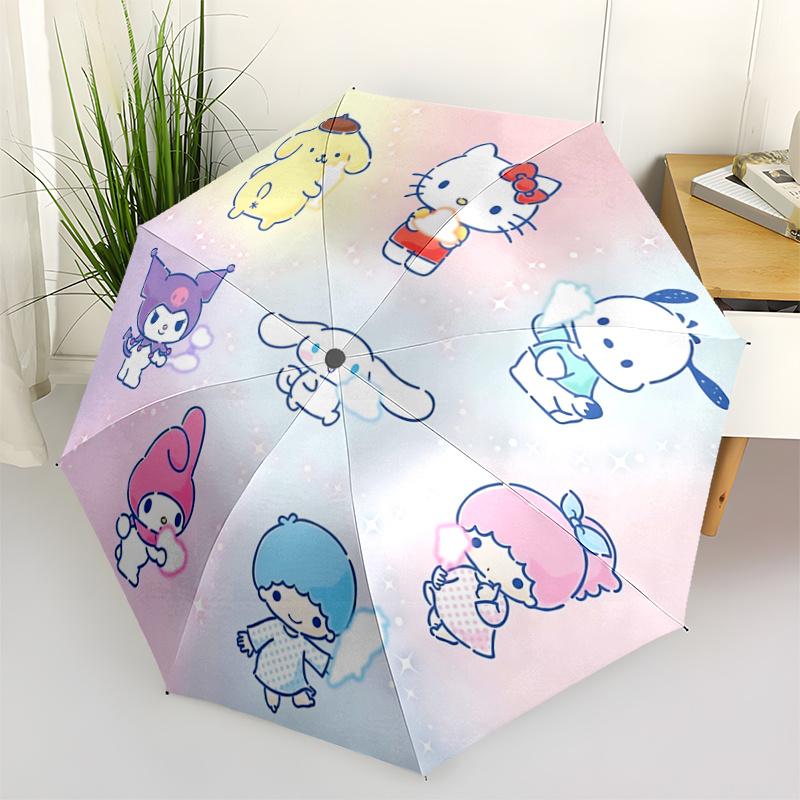 1pc Hello Kitty & Friends Automatic Opening Folding Umbrella - Portable 3-Fold Design with 8-Bone Iron Frame, Perfect for Outdoor Use, Festive Gifts,